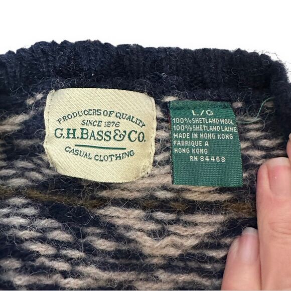 GH Bass and Co Sweater Fair Isle Shetland Wool Heavyweight Multicolor Nordic L - Picture 10 of 15